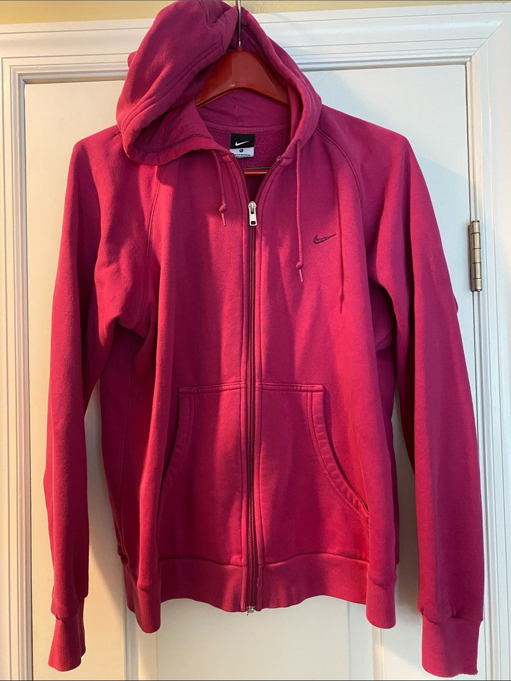 Nike Cotton Stretch Dark Pink Full Zip Embroidered Logo Hoodie